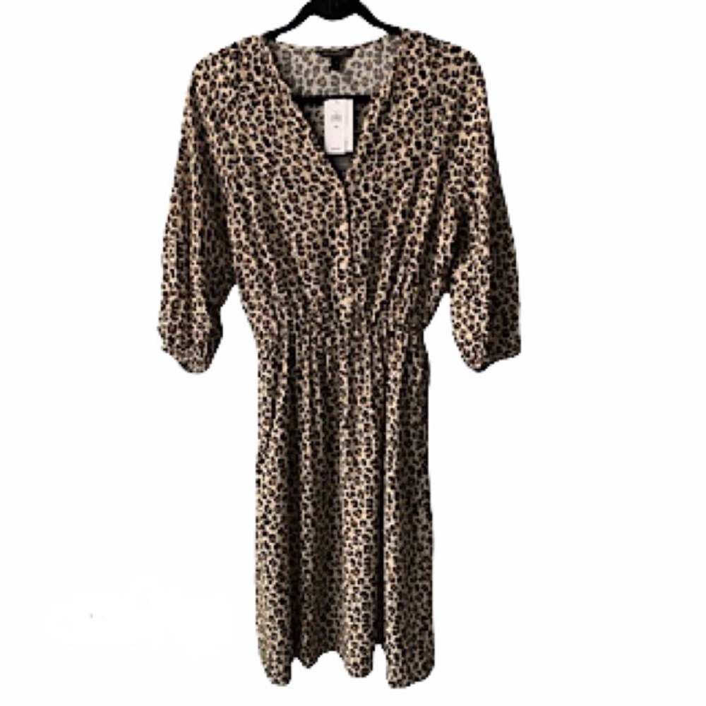 NWT Banana Republic Dress Animal Print Leopard Brown Button Up Size XS